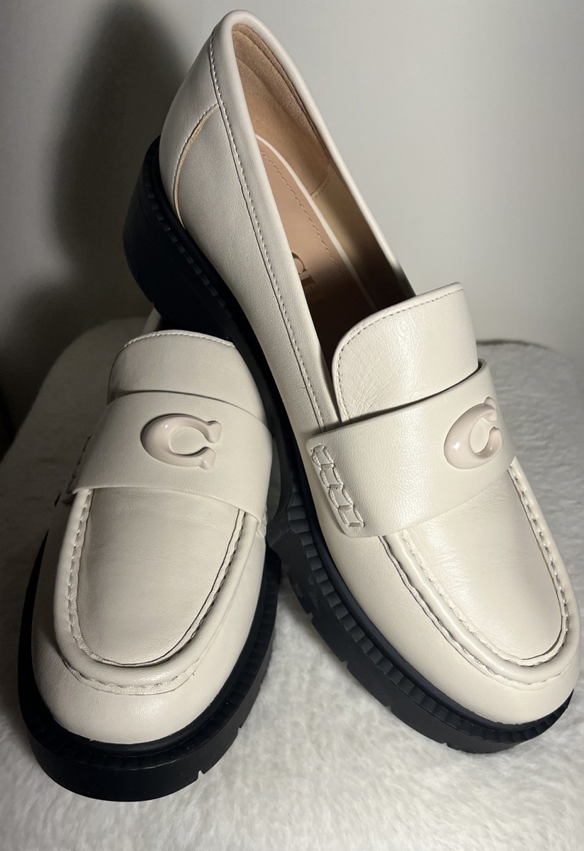 NEW Coach Chalk/Cream Leah Loafers 8 Lug Sole Shoes NIB | eBay