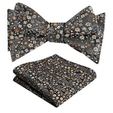 Mens 2pcs Classic Floral Pattern Self-tied Bow Tie and 045-black gray brown