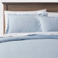 Twin/Twin Extra Long Cotton Linen Chambray Duvet Cover Sham Set Blue