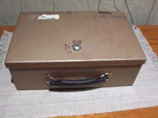 Vintage Metal Lock Box with Key! Plastic Carrying Handle