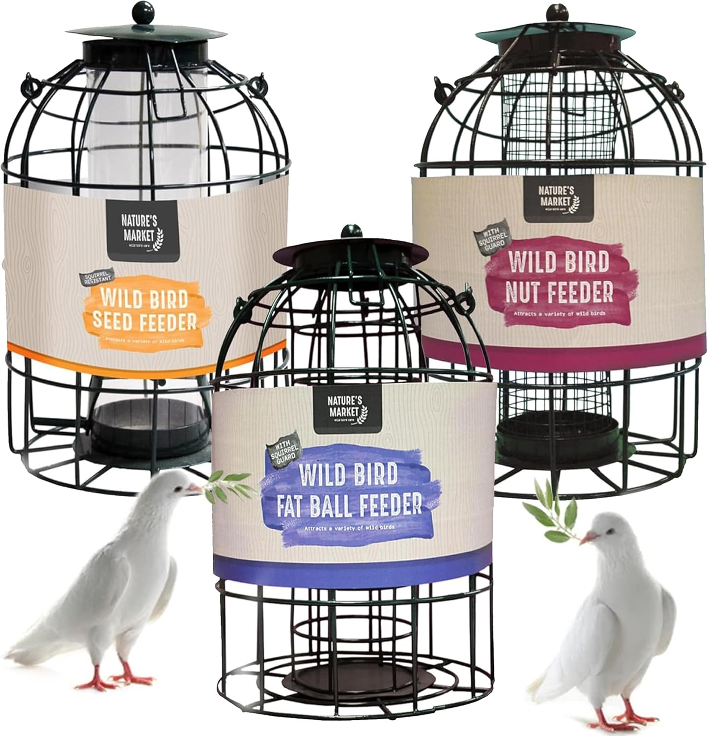 Weather Resistant Metal Bird Hanging Feeder Cage Fat Ball, Nut & Seed Feeder (Se