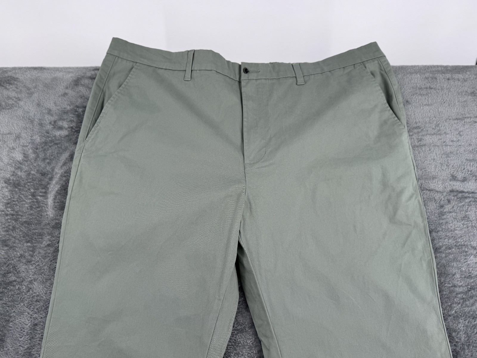M&S Regular Fit Chino Trousers Mens 44W 33L Sage Green Cotton Stretch Casual image 2
