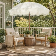 7ft Heavy Duty Beach Umbrella with Sand Anchor, Fringe for Sand, UV 50 , Patio