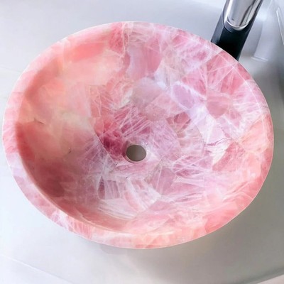 15'' Gorgeous Rose Quartz Stone Sink / Rose Quartz Crystal Vanity Basin