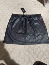 Shinestar Black Faux Leather Mini Skirt With Pockets. Sz L. NWT