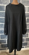 Talbots Woman's Little Black Dress Sheer Long Sleeves Shift Midi 18W Buttons