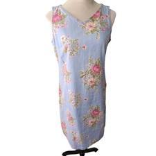 Liz Claiborne Denim Dress Size 4 VTG 90s Y2K Cotton Chambray Floral Midi Coastal