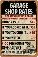 Tin Metal Signs Shop Rates Sign Garage Rustic Vintage Look Sign, bar, Cafe,Home