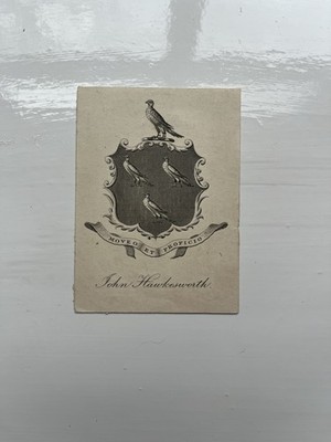 John Hawkesworth Armorial Bookplate Rococo Style c.1800 Motto Moveo et Proficio