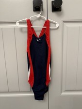 Nike Colorblock One Piece Swimsuit, Racerback, Lined, Red Navy White, 12-14 YRS