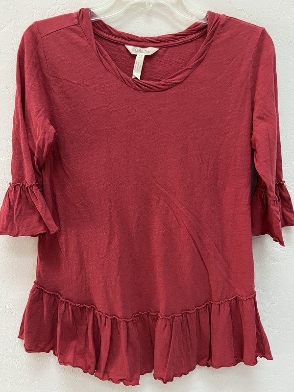 Matilda Jane Top Shirt Womens Small Dark Pink Peplum- SS Ruffle Sleeves