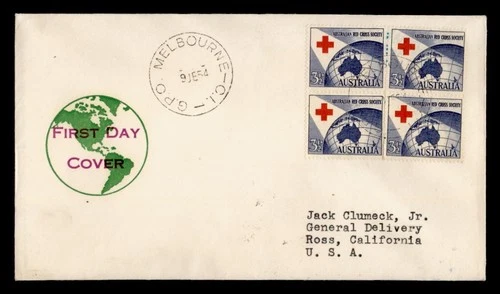 DR WHO 1954 AUSTRALIA FDC RED CROSS PAIR M69282