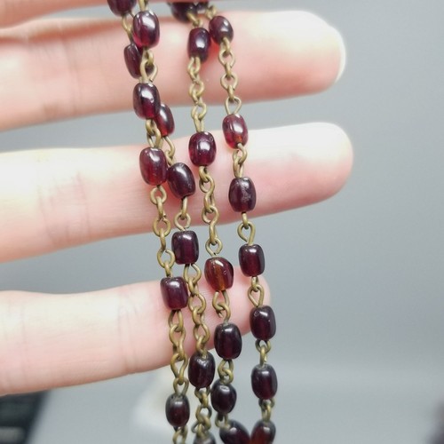 Vintage Czechoslovakia Red Glass Rosary Necklace Gold Tone Crucifix Cross - Picture 5 of 8