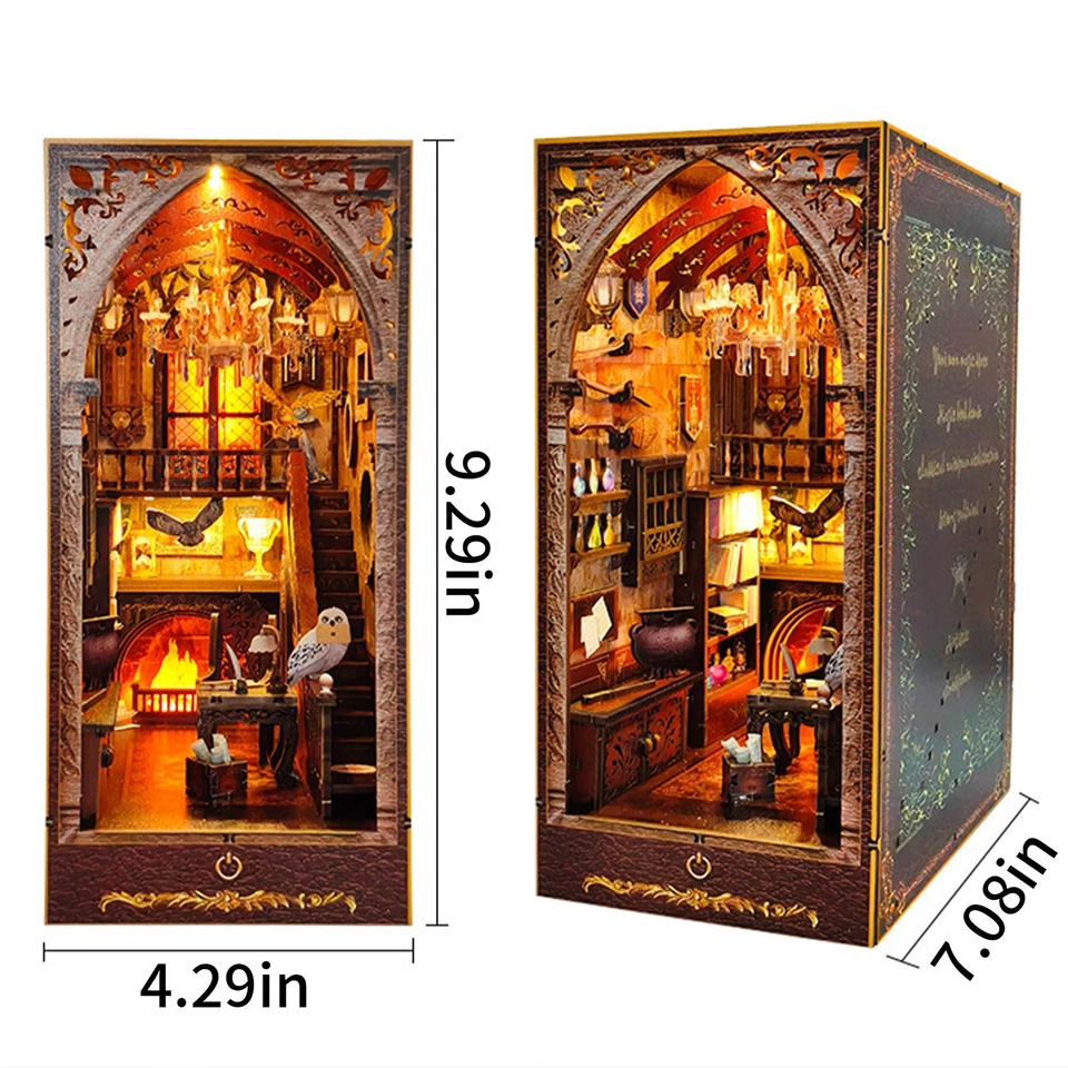 Book Nook Miniature House Harry Potter Academy LED Wooden Bookshelf Xmas Gift - Image 3 of 4