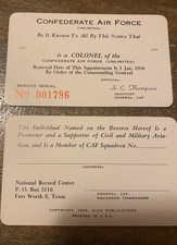 Confederate Air Force Colonel Commission Cards