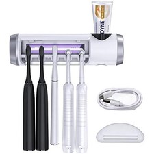 Toothbrush Holder Cleaner with Fan Drying Function, 5 Slots, 6-Minute Timer