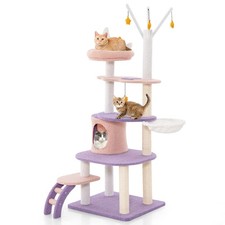 62" Cute Purple Cat Tree Tower w/ Ladder Sisal Covered Scratching Posts Indoor