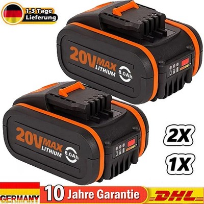 2X 20V MAX 8,0Ah Akku Für Worx Original Ersatzakku WA3553 WA3556 WA3551
