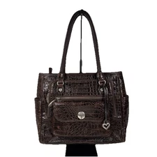 Vintage Brighton Brown Croc Embossed Leather Large Shoulder Bag Purse