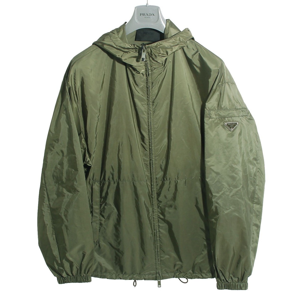 PRADA メンズ　ジャンパー Prada Triangle Logo Hooded Windbreaker Jacket Khaki SGC835 1WQ9