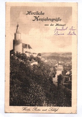 Postcard Weida warm New Year greetings from home lot at the castle