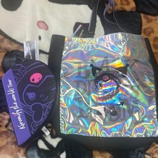 Halloween Sanrio Kuromi Hologram Tote Bag Glitter Folding Mat 15.7x14.6in Japan