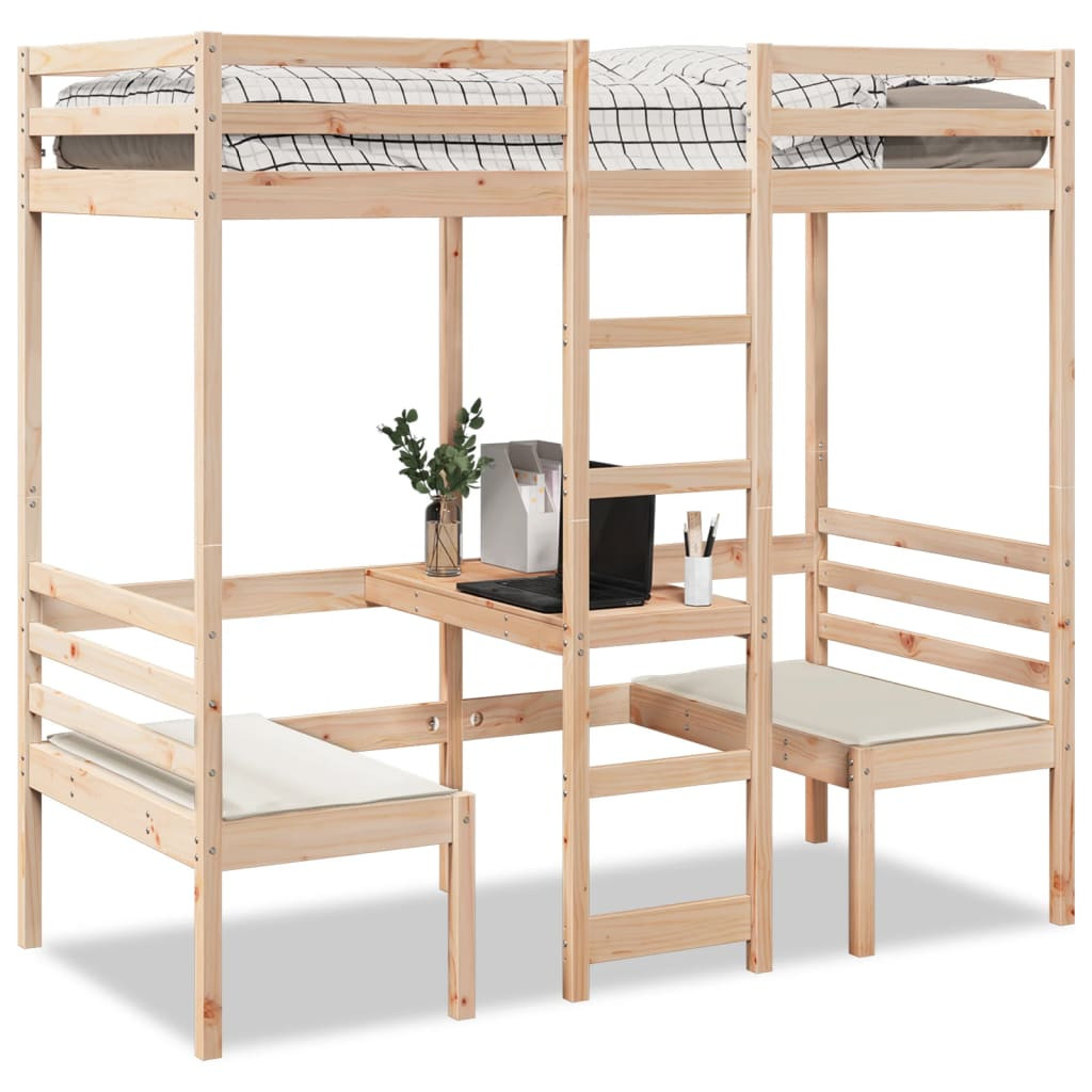 vidaXL Giroletto Soppalco con Scrivania e Sedie 80x200cm Legno Pino