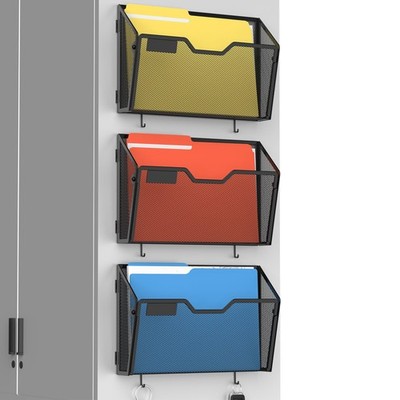 3 Pack Magnetic Wall Mounted File Holders,Mesh Letter Organizer with Hooks, M...