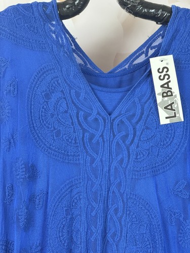 LaBass PONCHO OVERSIZE PIZZO scollo a V blu royal 46 48 50 52 54 56 58 - Foto 3 di 18