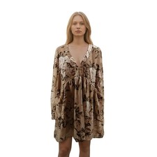 Free People Velvet Tunic Dress Womens Xsmall Taupe Pink Floral