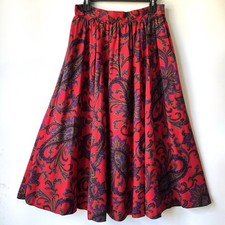 Vintage 80s Pleated Midi Skirt Size 12 Red Paisley Sheri Lane MADE IN USA Preppy