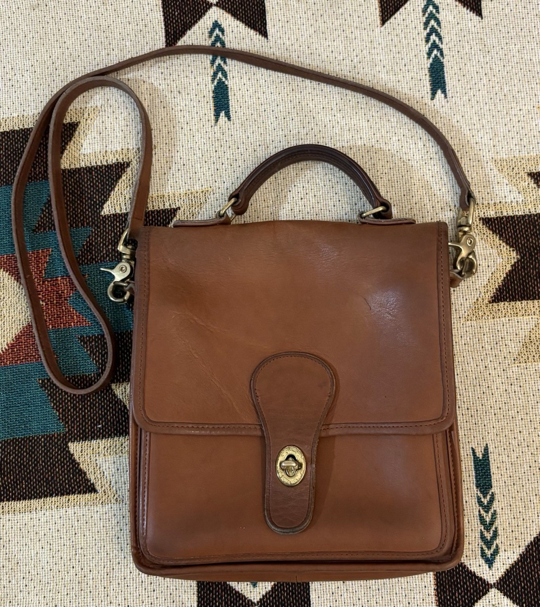 【希少】COACH ハンプトンズ レザー サッチェル ブラウン 11086 Coach Vintage Tan Leather Station Bag 1980's Brass Hardware 0406