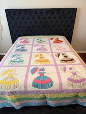 Handmade Cotton Sunbonnet Sue Quilt Queen 74x93 Patchwork Vintage Bedspread