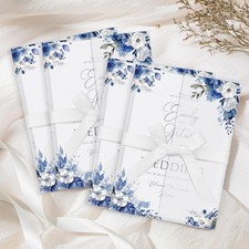 100 PCS 5x7 Inch Pre Folded Vellum Jackets Dusty Blue Flower Invitations