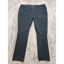 Ralph Lauren Plaid High Rise Straight Leg Pant Size 18 Blue Green Stretch Cotton