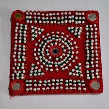 Beautiful Handmade Mirror Work Beaded Applique Patch Red Traditional Design 3 3