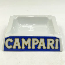 Vintage CAMPARI Gold & Blue Ceramic/Porcelain Ashtray 1960s MADE IN ITALY