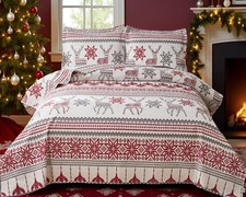 Christmas Quilt Set Queen Size 3-Piece Xmas Bedspread Coverlet with Reindeer ...