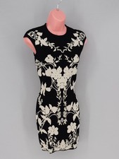 Alexander McQueen Black Ivory Floral Knit Bodycon Dress Size S Italy