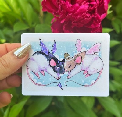 ACEO ART PRINT rat fantasy angel whimsical drawing 2.5 in x 3.5 in by ASV