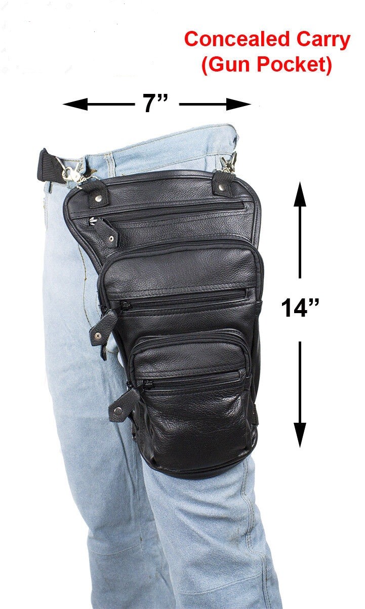 BIKER MOTORCYCLE GENUINE LEATHER UNISEX Thigh Bag With Gun Pocket