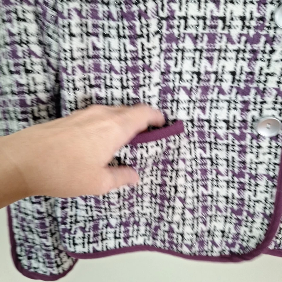 Y2K Purple White Metallic Silver Tweed Woven Blazer Jacket Women Size M - Image 4 of 4