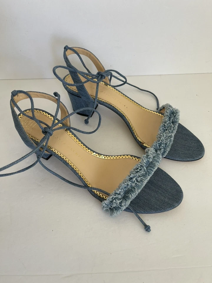 CHARLOTTE OLYMPIA *全新无标签* 磨损牛仔凉鞋女式 41 码或美国 9.5 码 MSRP 545 美元 — 第 3/4 张图片