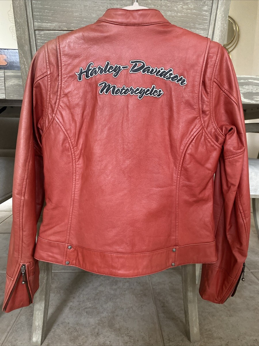 VINTAGE 2008 HARLEY DAVIDSON WOMEN'S LEATHER MOTO JACKET RED/PINK