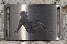 GRIP6 BELT BUCKLE - TITANIUM with FAT GUY STRIPER - WOMEN / MEN - 1.5 INCH WIDE