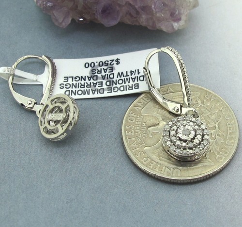 1/4 Ctw Real Diamonds Sterling Silver Dangle Earrings - Picture 5 of 5