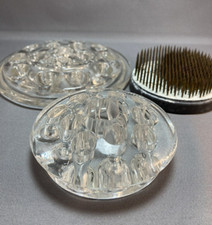 vintage flower frog lot one japan metal and two clear glass