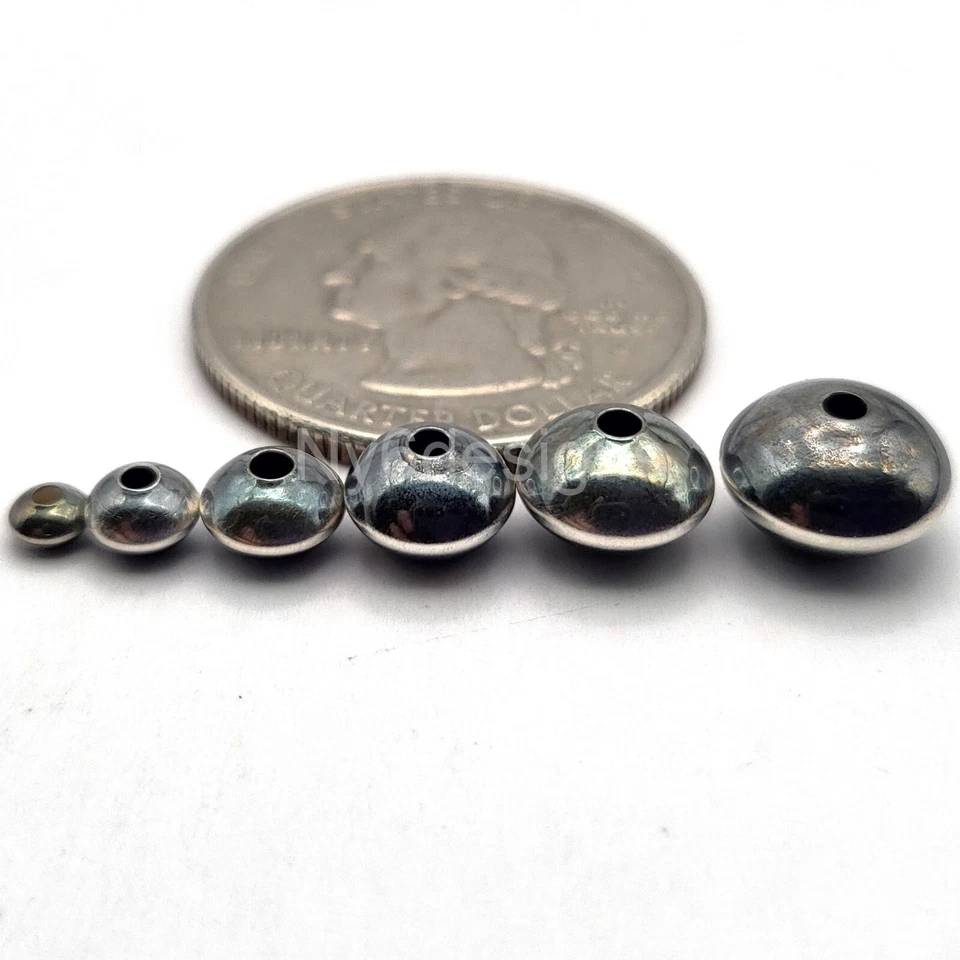 Cuentas de plata de ley .925 de perlas platillo navajo de alta calidad 3,3-8,9 mm para joyería Foto 2 de 4