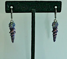 KIRKS FOLLY MAGIC OF THE UNICORN HORN PURPLE LEVER BACK EARRINGS SILVER TONE 