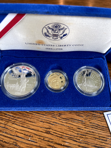 Gold United States Liberty Coins 1886 - 1986 3 Coin Set w/ Case & COA